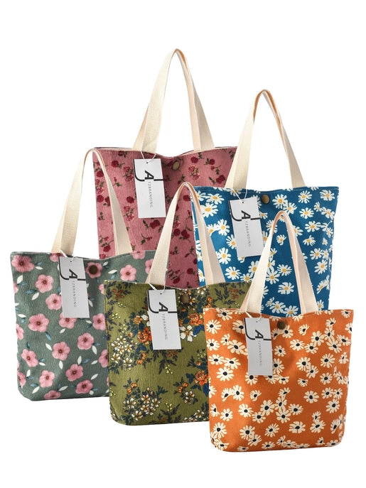 Floral Corduroy Tote - Fengari Fiber Arts