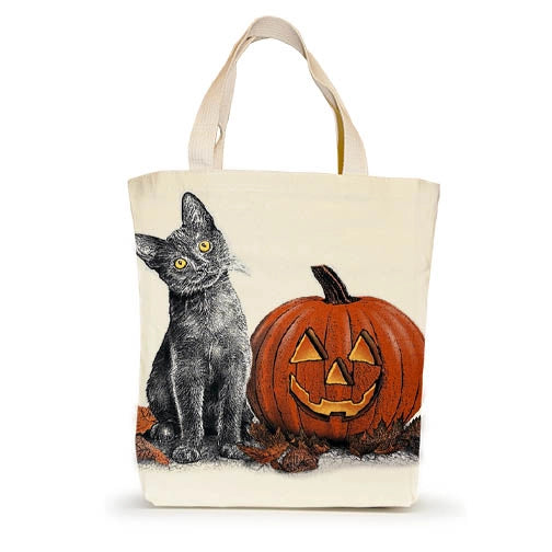 Black Kitten with Pumpkin Tote - Small