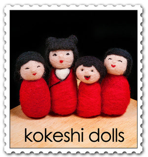 Needle Felting Kit Kokeshi Dolls