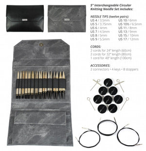 Driftwood Interchangeable Circular Needle Set with 5" Tips - Gray Denim Case